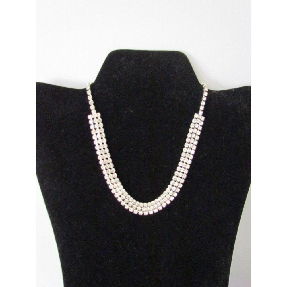 Vintage KRAMER Rhinestone Choker Necklace Triple Strand Silver Tone Signed